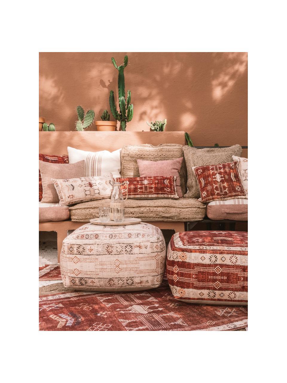 Funda de cojín Tanger, estilo étnico, 100% algodón, Beige, tonos de rojo, An 30 x L 60 cm