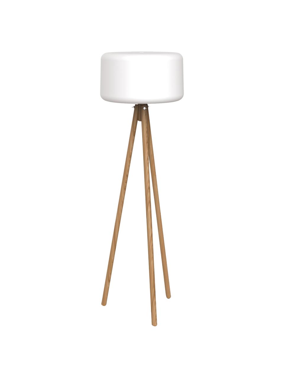 Lampada treppiede a LED da giardino dimmerabile  con spina e telecomando Chloe, Paralume: polietilene, Bianco, legno di faggio, Ø 45 x Alt. 140 cm