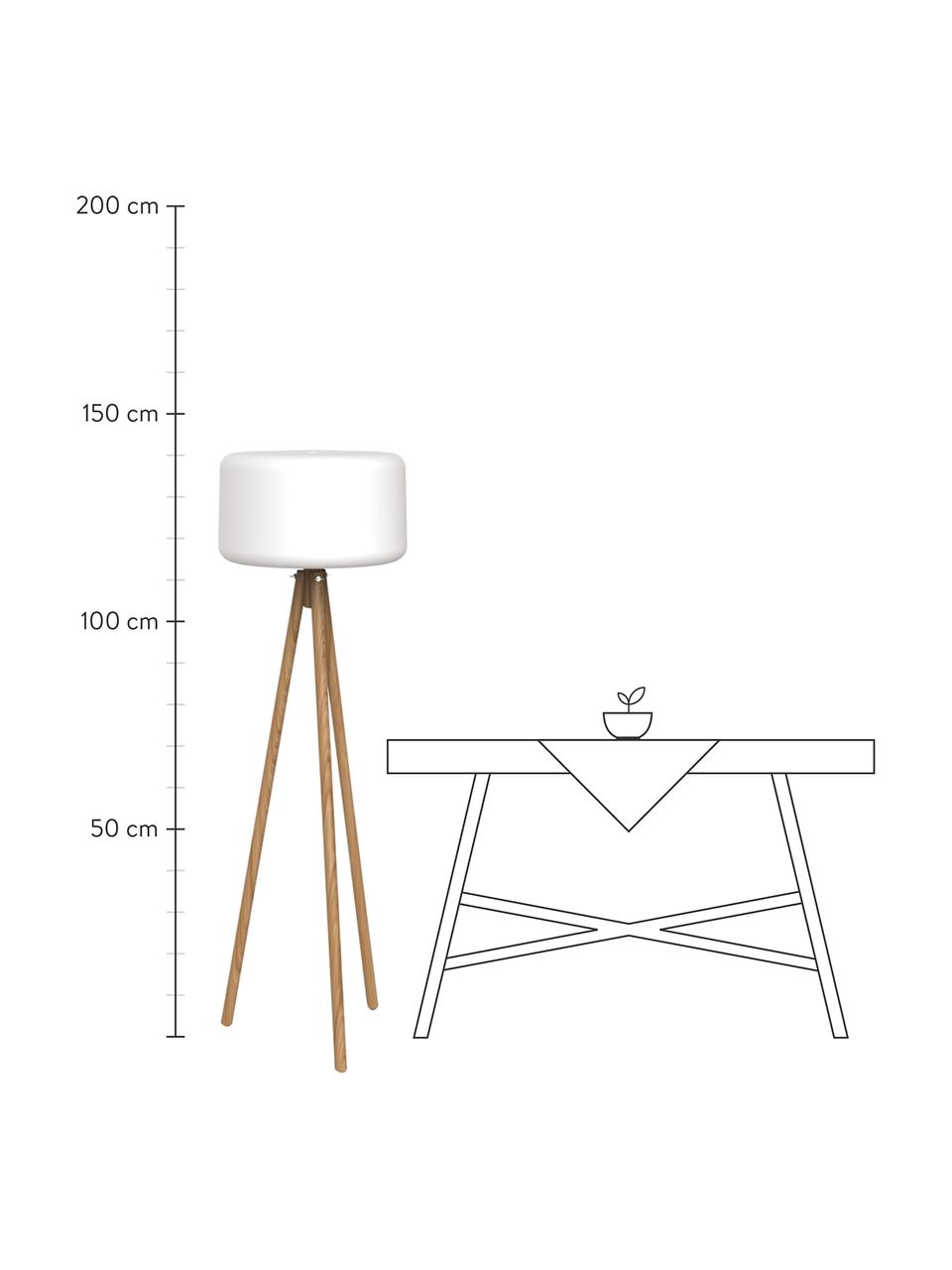 Lampada treppiede a LED da giardino dimmerabile  con spina e telecomando Chloe, Paralume: polietilene, Bianco, legno di faggio, Ø 45 x Alt. 140 cm