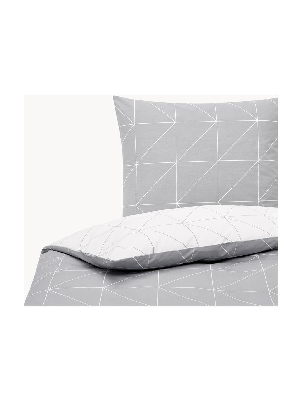 Obojstranná posteľná bielizeň z bavlny s grafickým vzorom Marla, Svetlosivá, biela, 135 x 200 cm + 1 vankúš 80 x 80 cm