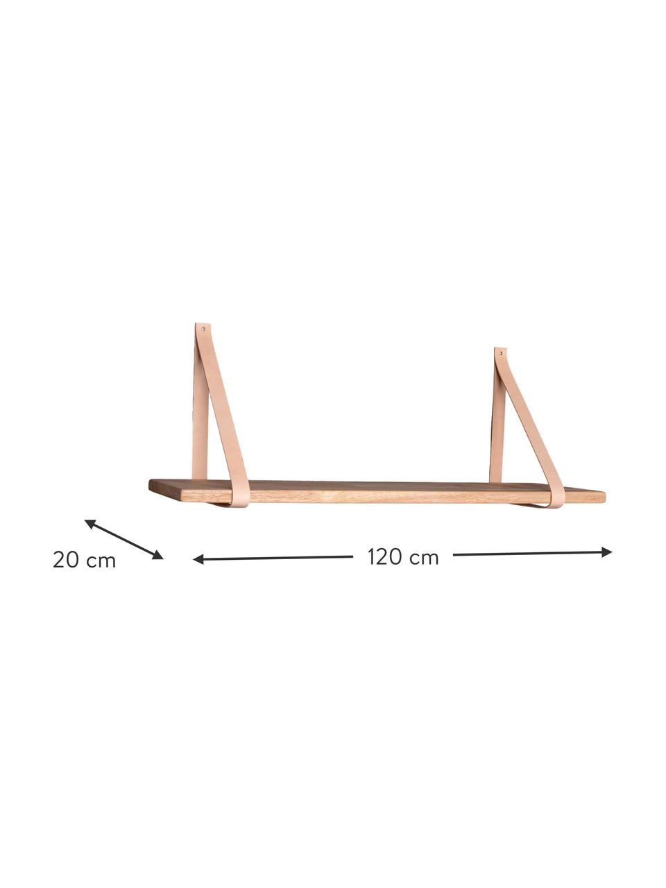 Wandrek Forno van eikenhout met leren beugels, Plank: eikenhout, Houder: leer, Eikenhout, B 120 x D 20 cm