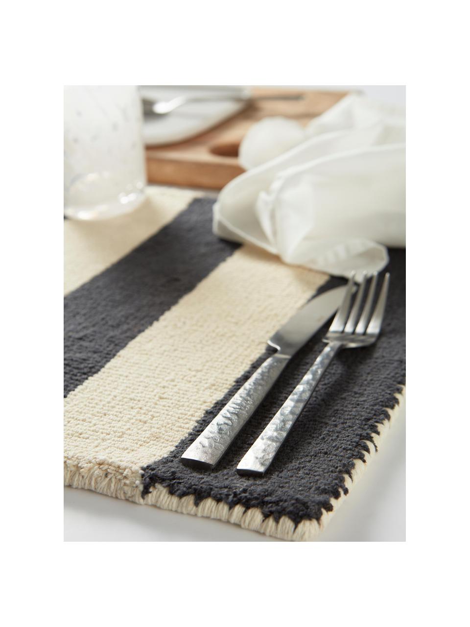 Sets de table tuftés à la main Kio Stripe, 4 pièces, 100 % coton, Noir, blanc crème, larg. 35 x long. 45 cm