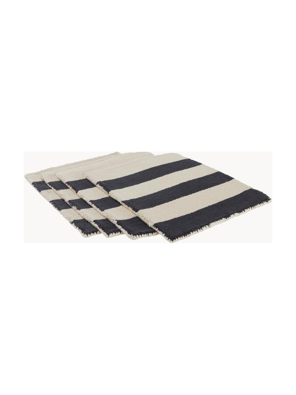 Manteles individuales artesanales Kio Stripe, 4 uds., 100% algodón, Negro, blanco crema, An 35 x L 45 cm