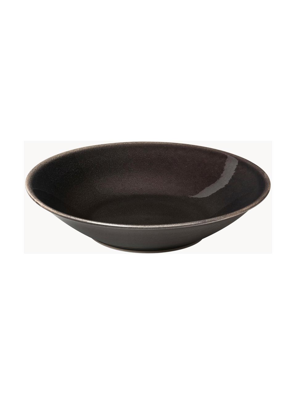 Platos hondos artesanales Nordic Coal, 4 uds., Cerámica de gres, Negro jaspeado, Ø 22 x Al 5 cm