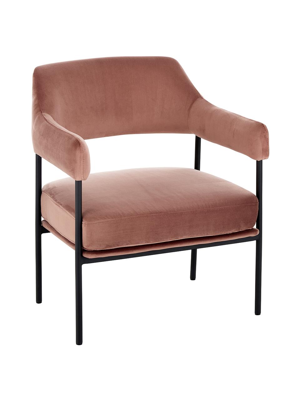 Fluwelen lounge fauteuil Zoe in roze, Bekleding: fluweel (polyester), Poten: gepoedercoat metaal, Fluweel oudroze, B 67  x D 66 cm