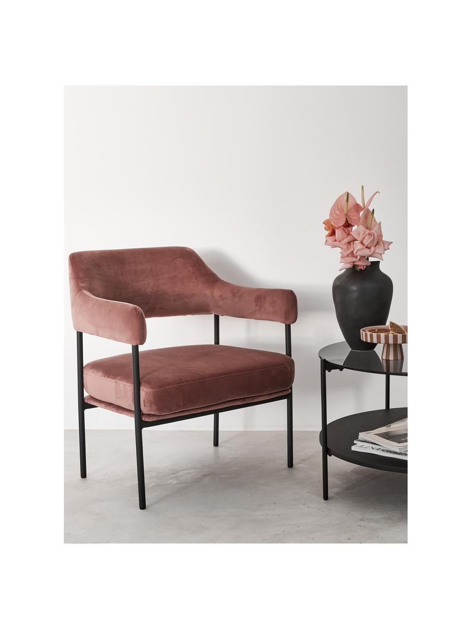 Fauteuil lounge velours Zoe, Velours vieux rose