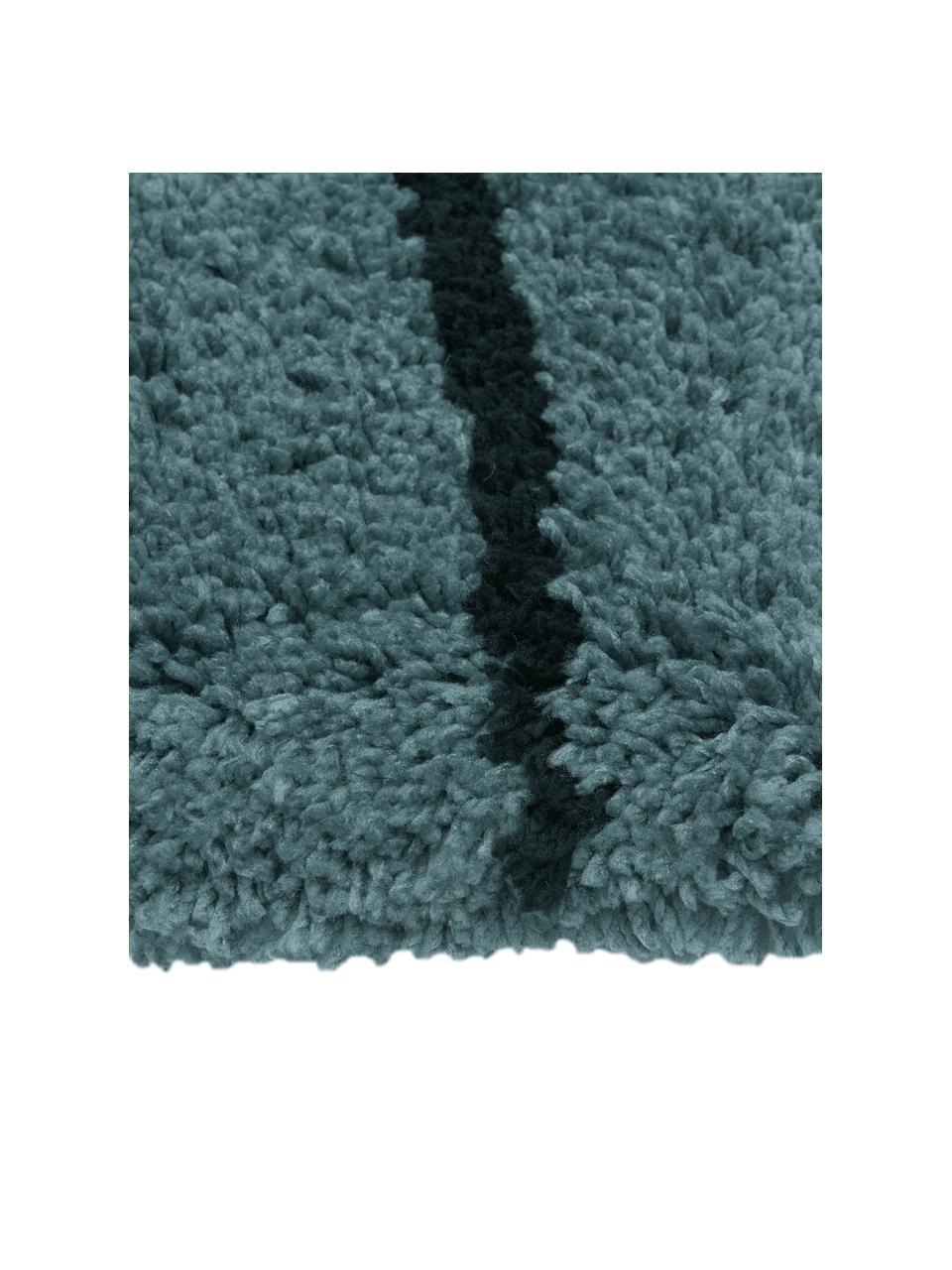 Handgetuft hoogpolig vloerkleed Davin in petrol, Bovenzijde: 100% polyester microvezel, Onderzijde: gerecycled polyester, Petrolkleurig, zwart, B 200 x L 300 cm (maat L)