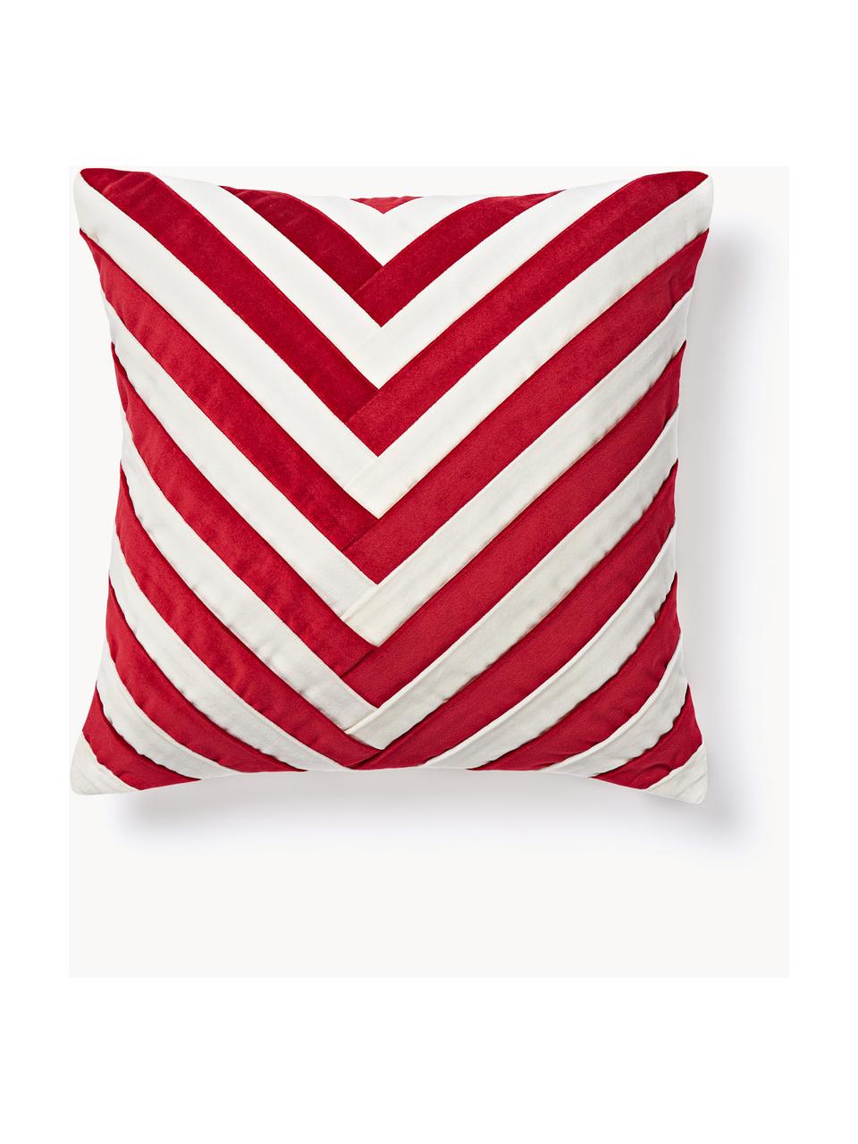 Housse de coussin 45x45 en velours Doro, Velours de coton, Rouge, blanc, larg. 45 x long. 45 cm