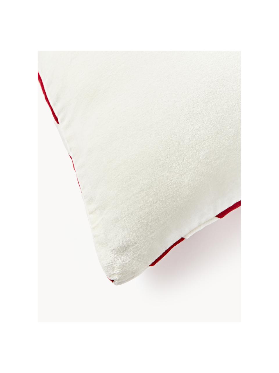 Funda de cojín de terciopelo Doro, Terciopelo de algodón, Rojo, blanco, An 45 x L 45 cm