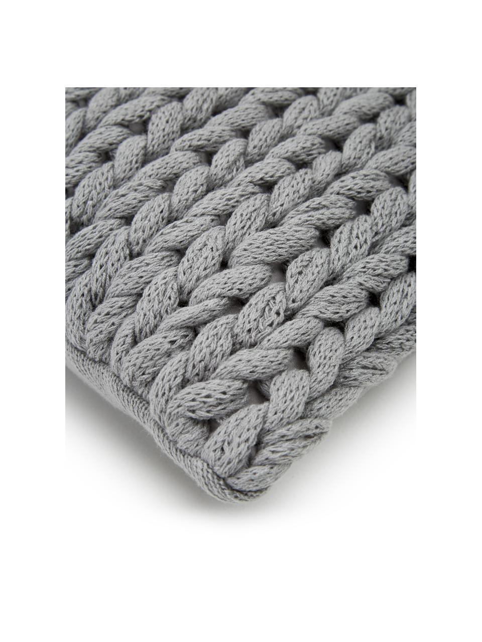 Funda de cojín artesanal de punto grueso Adyna, 100% poliacrílico, Gris claro, An 30 x L 50 cm