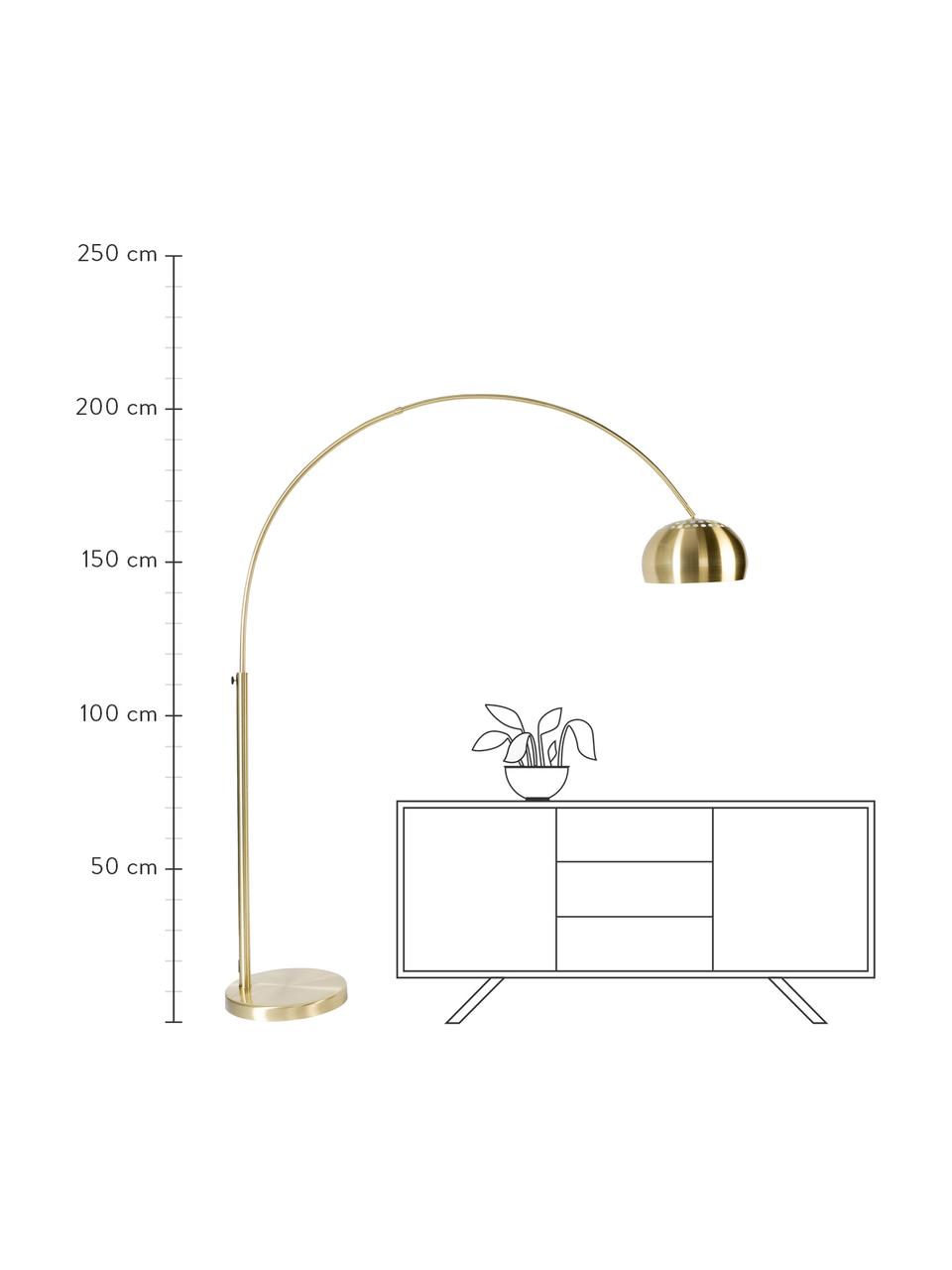 Lampada grande ad arco ottonata Metal Bow, Paralume: metallo ottonato, Struttura: metallo ottonato, Base della lampada: pietra con rivestimento p, Ottonato, Larg. 170 x Alt. 205 cm