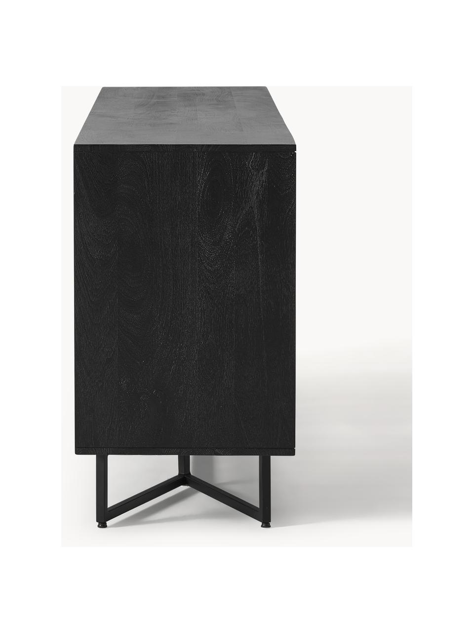 XL dressoir Luca gemaakt van mangohout, Frame: gepoedercoat metaal Dit p, Mangohout, zwart gelakt, B 210 x H 80 cm