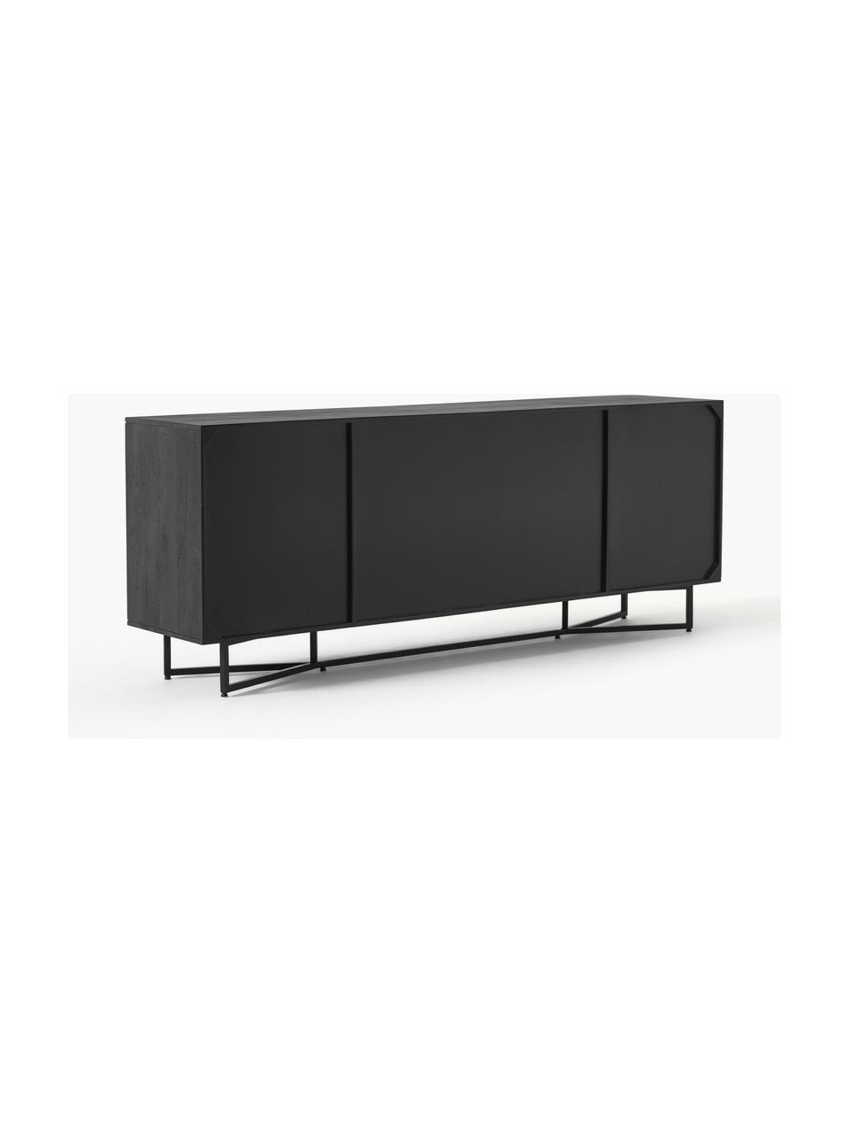 Credenza XL in legno di mango Luca, Struttura: metallo verniciato a polv, Legno di mango laccato nero, Larg. 210 x Alt. 80 cm