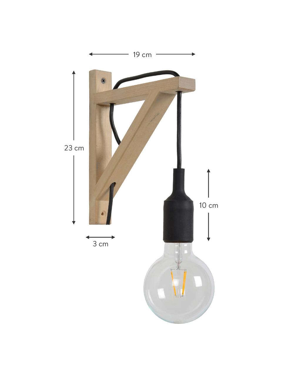 Wandleuchte Fix mit Stecker aus Holz, Schwarz, T 19 x H 23 cm