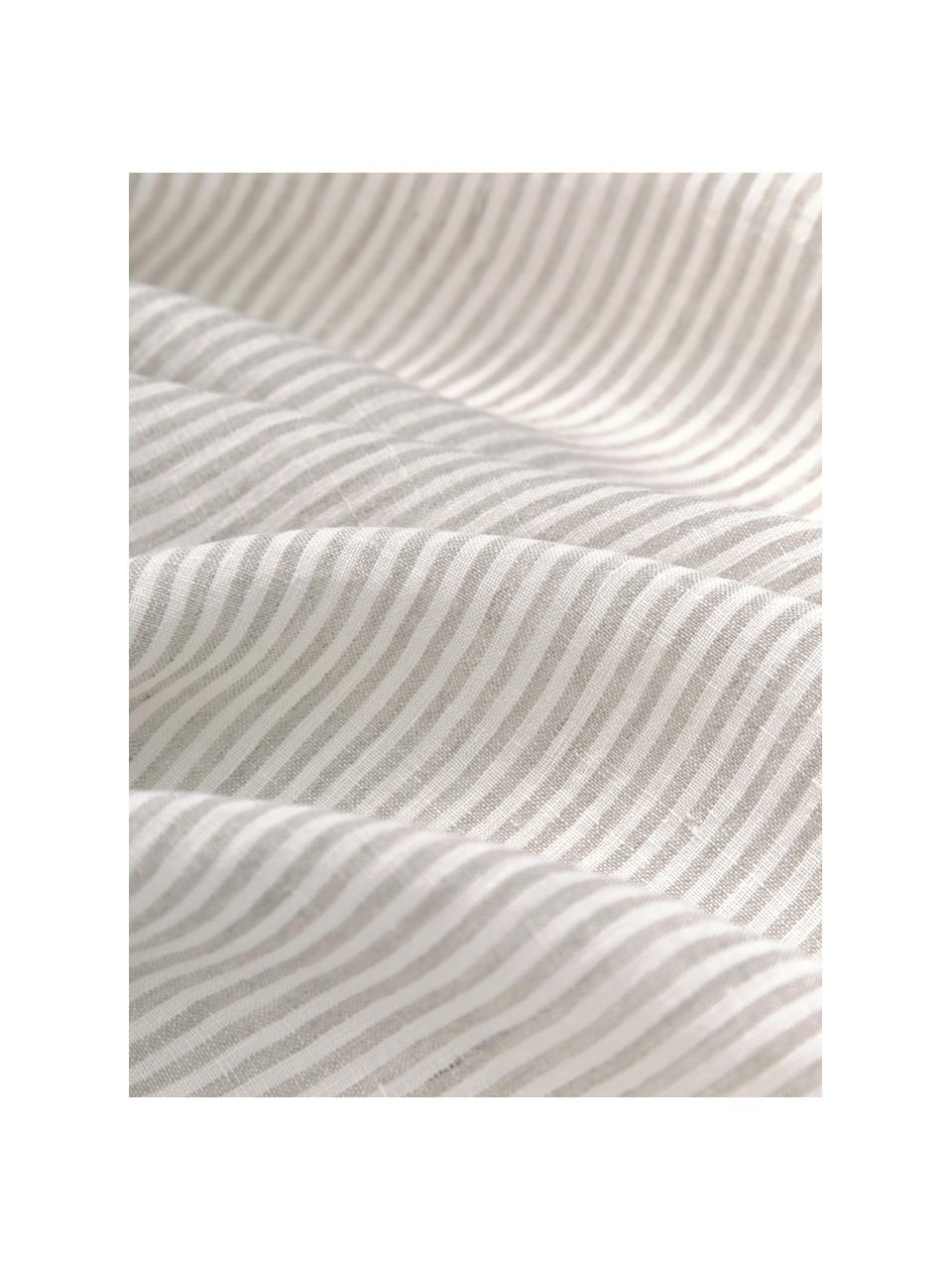 Pruhovaný plátěný ubrus Alina v šedé / krémově bílé barvě, 100% certifikovaného evropského lnu, Béžová, krémově bílá, Pro 4 - 6 osob ( Š 145 cm, D 200 cm)