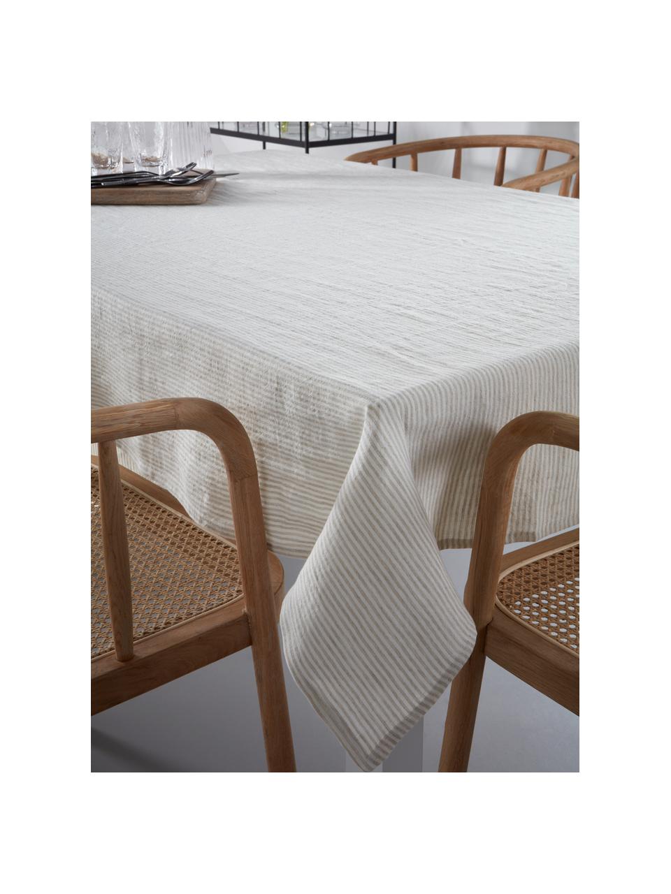 Gestreifte Leinen-Tischdecke Alina, 100% Leinen, European Flax zertifiziert, Beige, gestreift, Für 4 - 6 Personen (B 145 x L 200 cm)