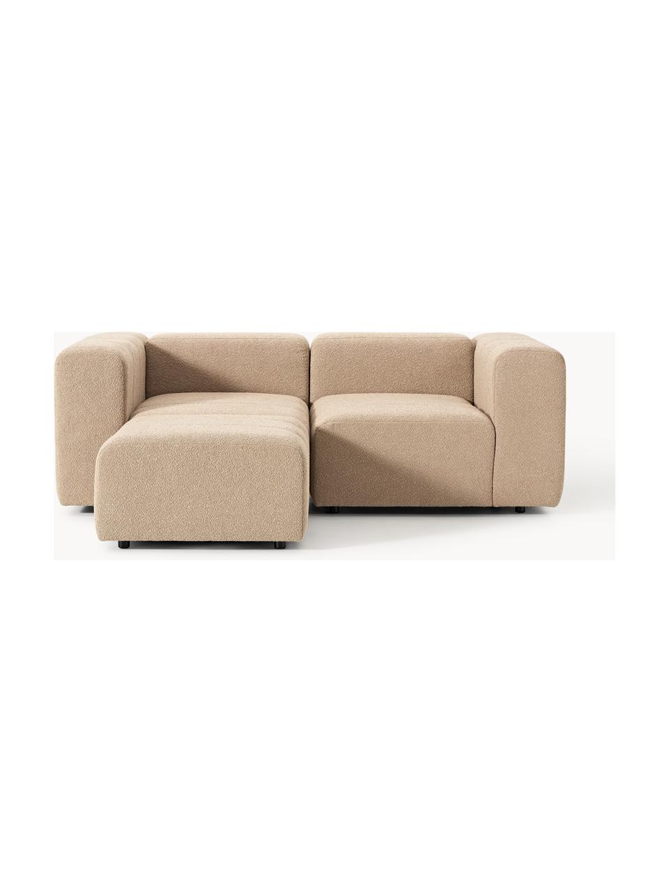 Canapé modulable 3 places en bouclette avec pouf Lena, Bouclette beige, larg. 211 x prof. 181 cm