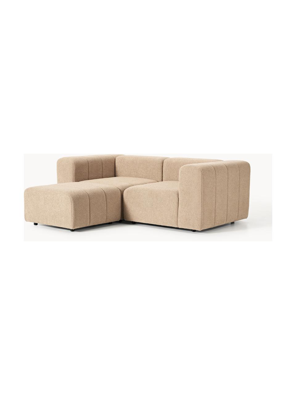 Canapé modulable 3 places en bouclette avec pouf Lena, Bouclette beige, larg. 211 x prof. 181 cm