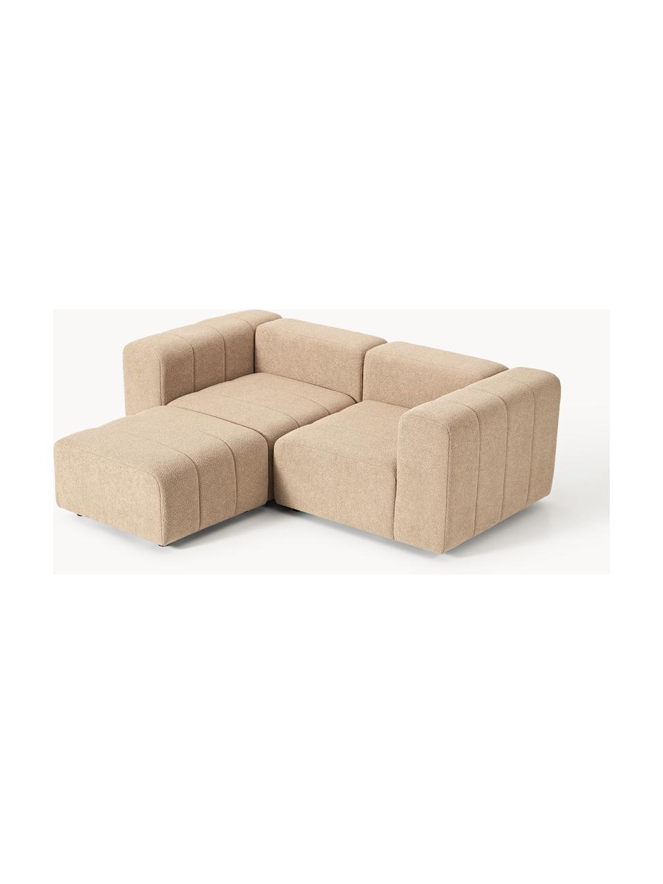 Canapé modulable 3 places en bouclette avec pouf Lena, Bouclette beige, larg. 211 x prof. 181 cm