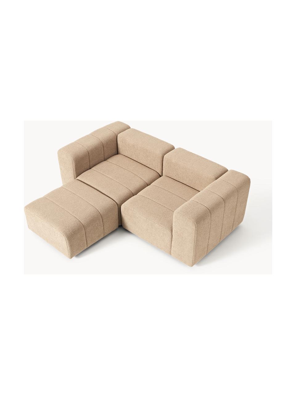 Canapé modulable 3 places en bouclette avec pouf Lena, Bouclette beige, larg. 211 x prof. 181 cm