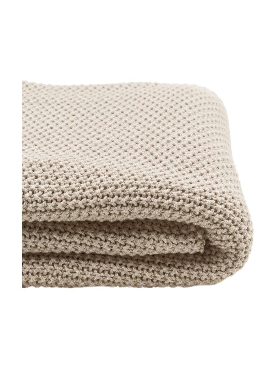 Coperta a maglia con pompon Molly, 100% cotone, Beige, Larg. 130 x Lung. 170 cm
