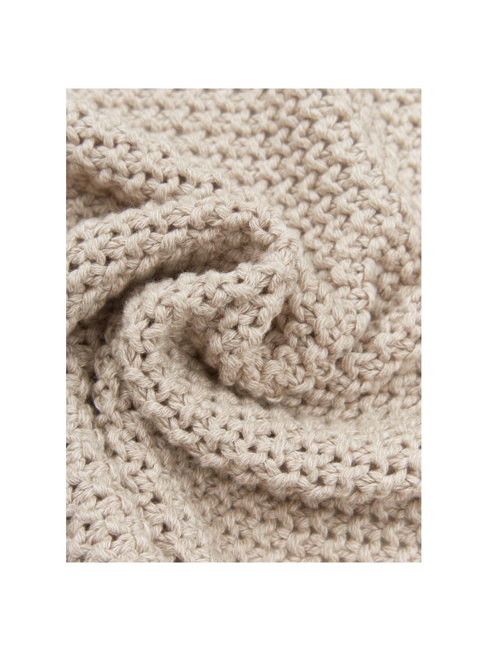 Manta de punto con pompones Mila, 100% algodón, Beige claro, An 130 x L 170 cm