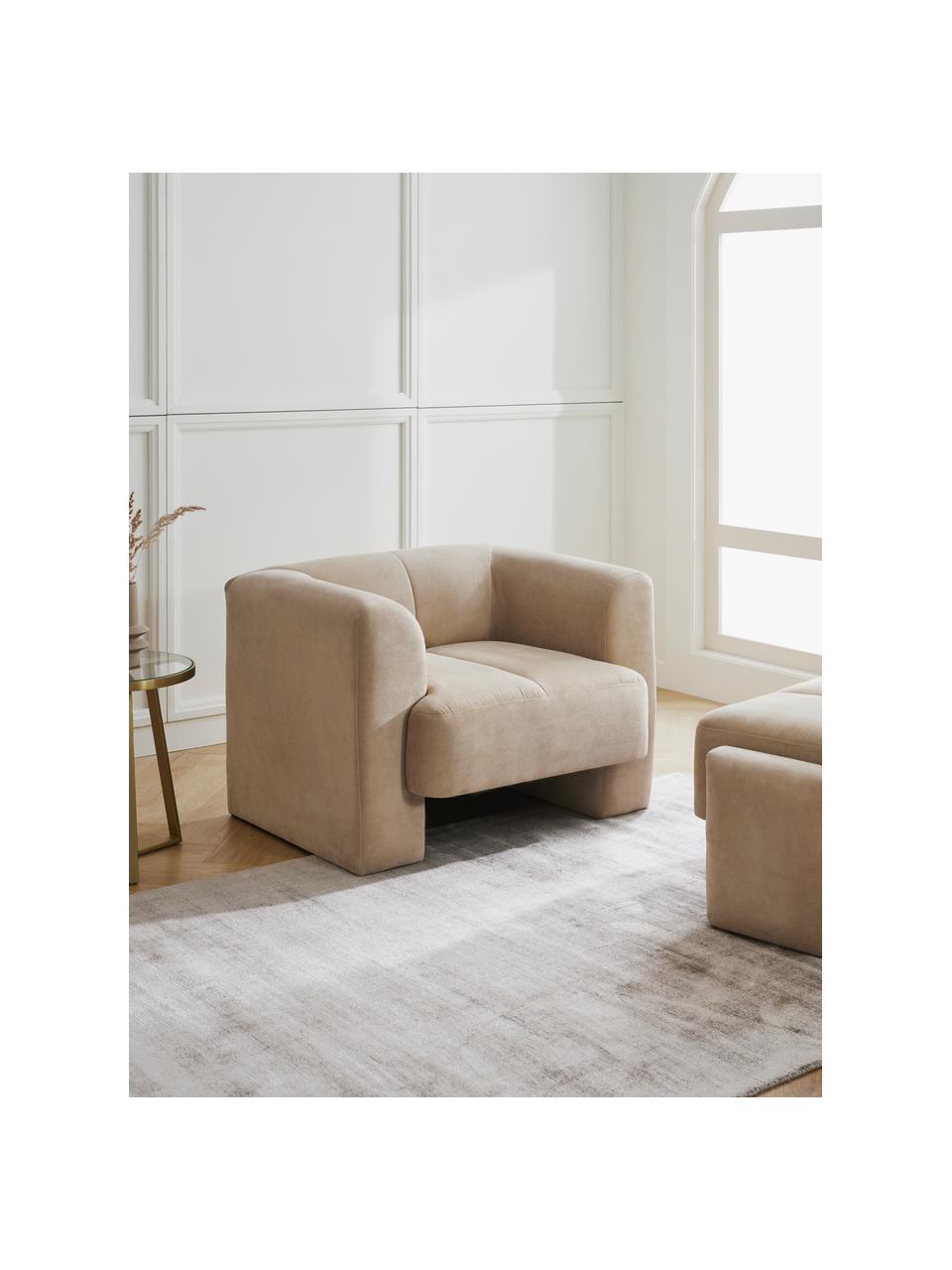Fauteuil Bobi, Tissu couleur sable, larg. 100 x long. 82 cm