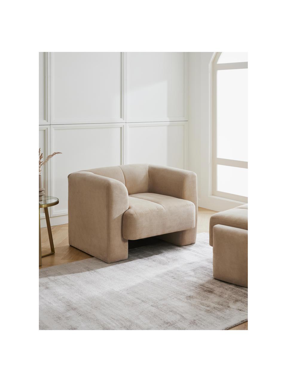 Sessel Bobi, Bezug: 88 % Polyester, 12 % Nylo, Gestell: Massives Kiefernholz Dies, Webstoff Beige, B 100 x T 82 cm