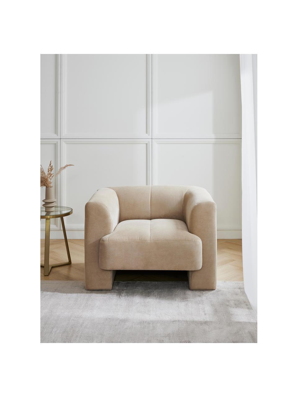 Sessel Bobi, Bezug: 88 % Polyester, 12 % Nylo, Gestell: Massives Kiefernholz, Webstoff Beige, B 100 x T 82 cm