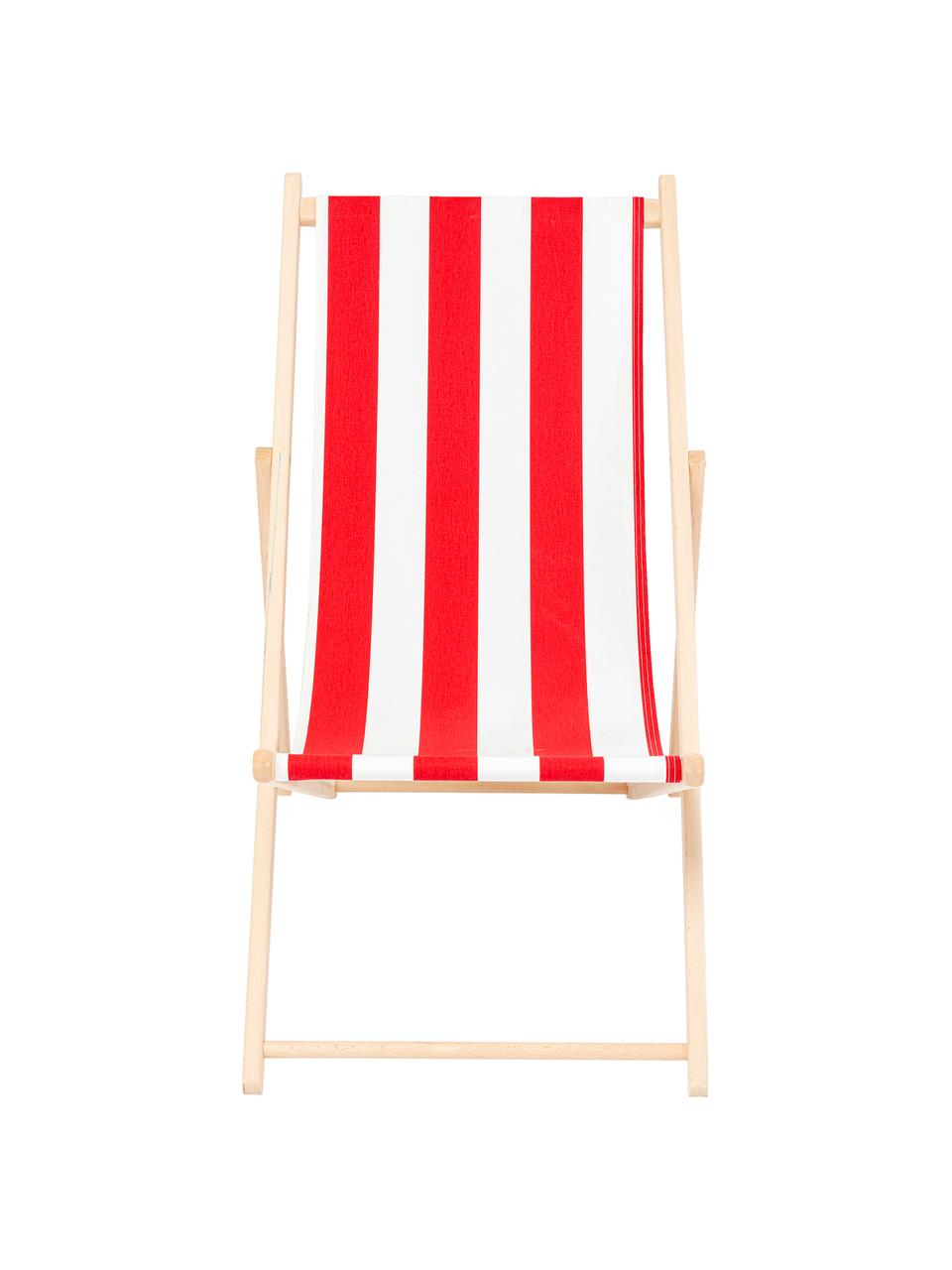 Klappbarer Liegestuhl Hot Summer, Gestell: Buchenholz, Rot, Weiß, Buchenholz, B 96 x T 56 cm