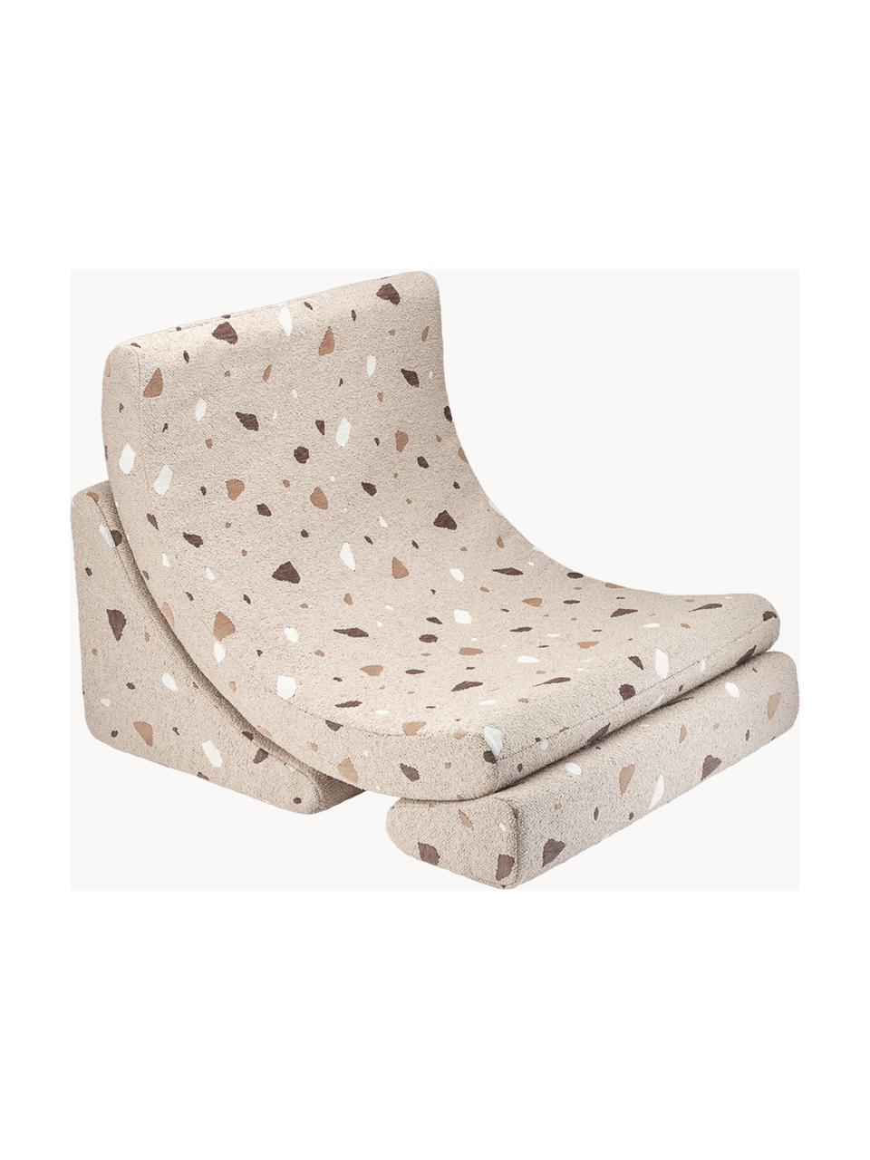 Handgefertigter Bouclé-Kindersessel Moon, Bouclé Beige, Terrazzo-Optik, B 55 x T 80 cm