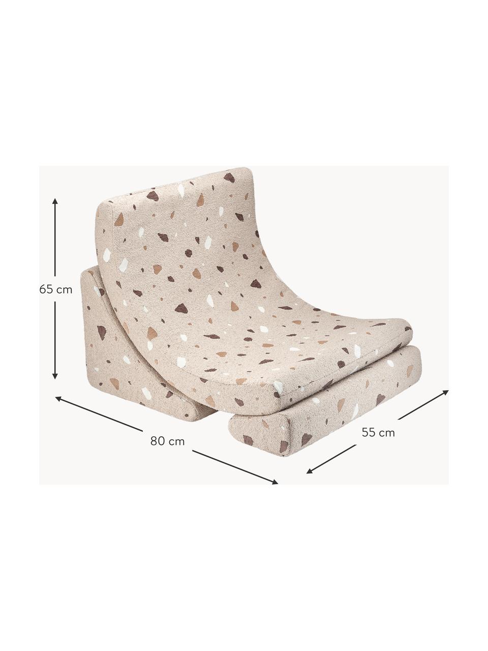 Handgefertigter Bouclé-Kindersessel Moon, Bouclé Beige, Terrazzo-Optik, B 55 x T 80 cm