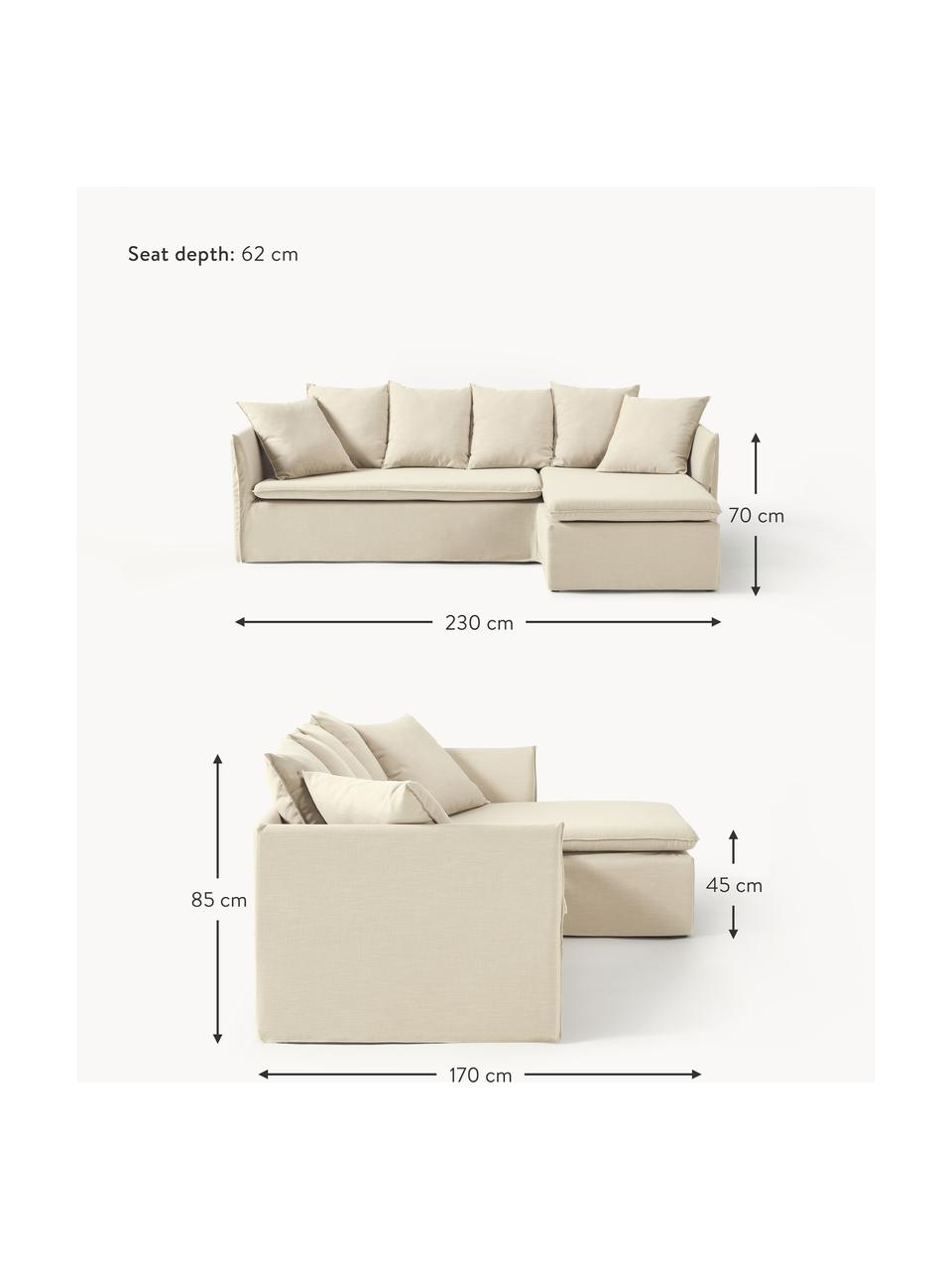 Ecksofa Mila (3-Sitzer), Bezug: 100% Polyester Der hochwe, Gestell: Kieferholz, Faserplatte, , Webstoff Dunkelbeige, B 230 x T 170 cm, Eckteil rechts