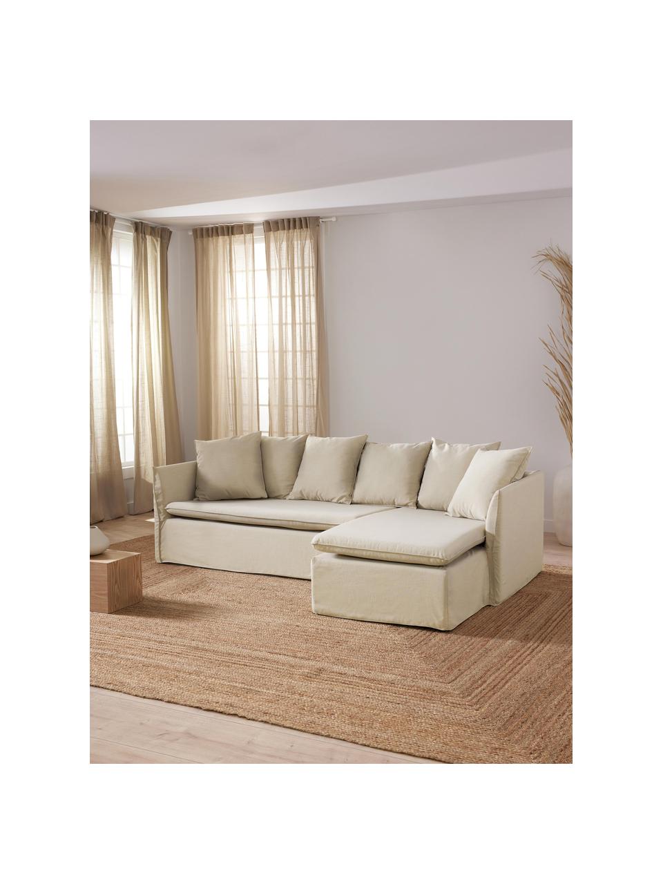 Canapé d'angle ( 3 places) Mila, Tissu beige foncé, larg. 230 x haut. 85 cm, méridienne à droite