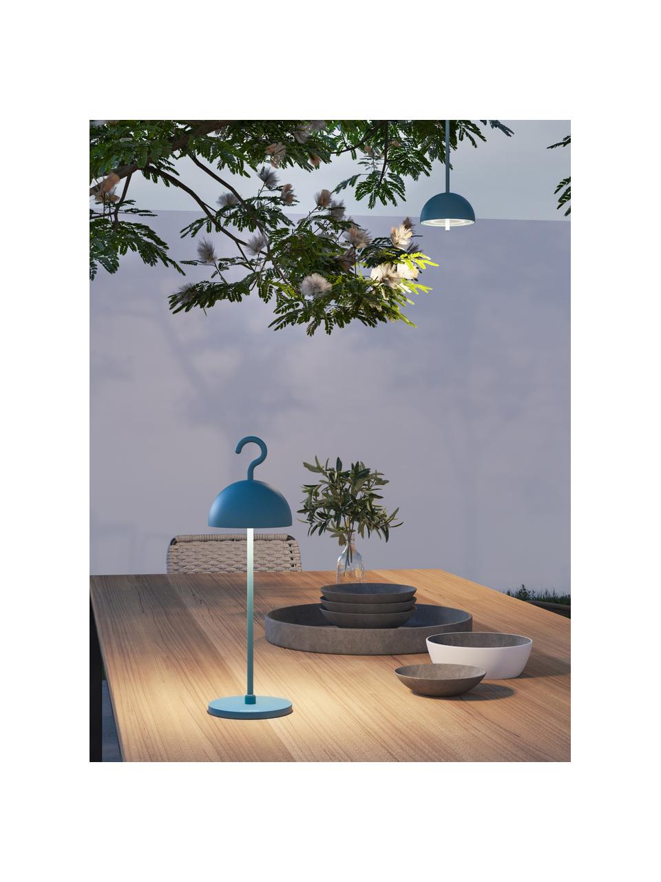 Kleine mobiele LED outdoor tafellamp Hook, dimbaar, Lamp: gecoat aluminium, Grijsblauw, Ø 11 x H 36 cm