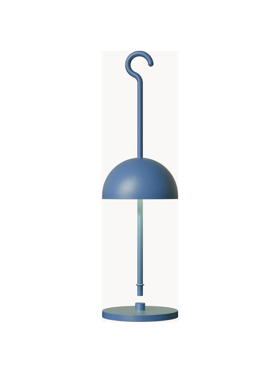 Kleine mobile LED-Außentischlampe Hook, dimmbar, Graublau, Ø 11 x H 36 cm
