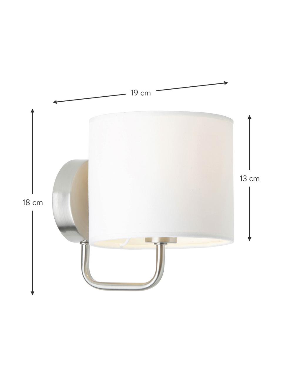 Klassieke wandlamp Clarie in chroom, Lampenkap: 60% katoen, 40% linnen, Chroomkleurig, wit, D 19 x H 18 cm