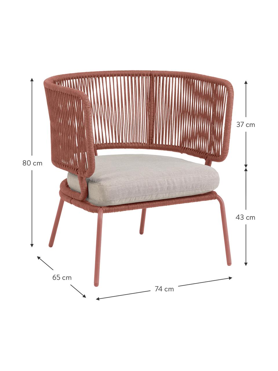 Garten-Loungesessel Nadin mit geflochtenem Seil, Gestell: Metall, verzinkt und lack, Bezug: Polyester, Altrosa, B 74 x T 65 cm