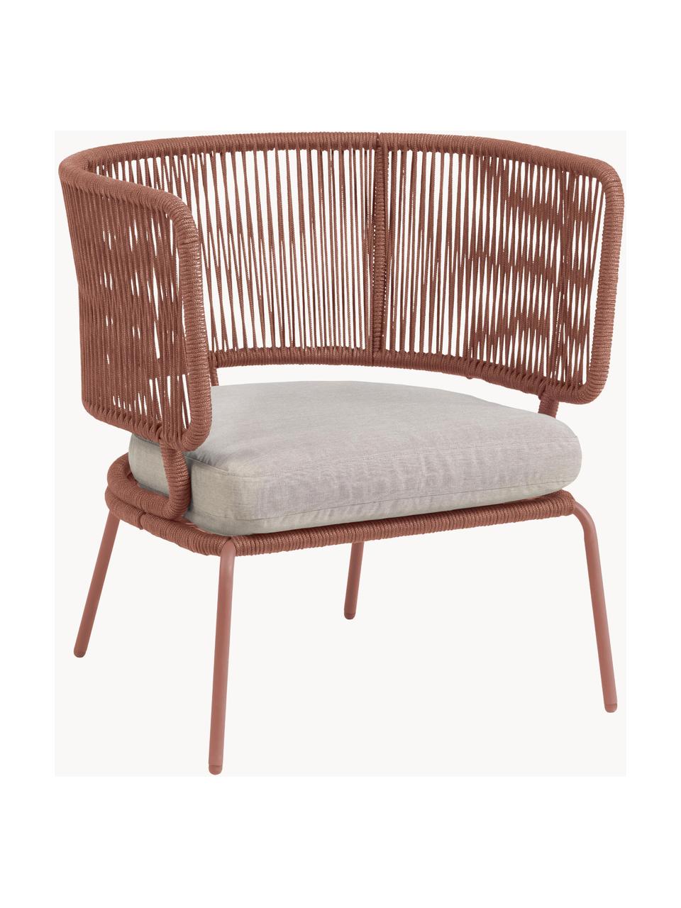 Fauteuil lounge de jardin corde tressée Nadin, Vieux rose, larg. 74 x prof. 65 cm