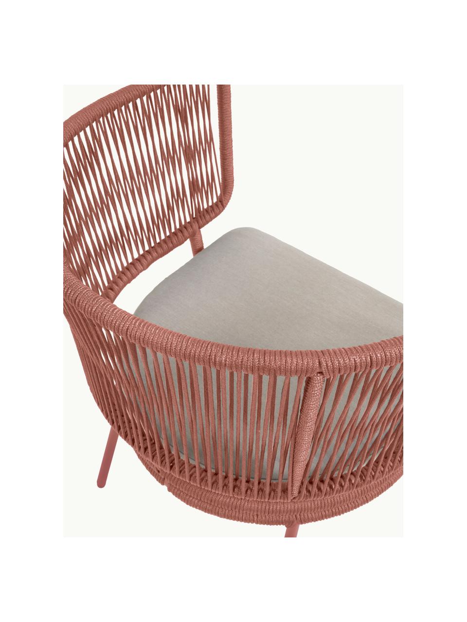 Poltroncina intrecciata da giardino Nadin, Struttura: metallo zincato e vernici, Rivestimento: poliestere, Tessuto beige chiaro, rosso corallo, Larg. 74 x Prof. 65 cm