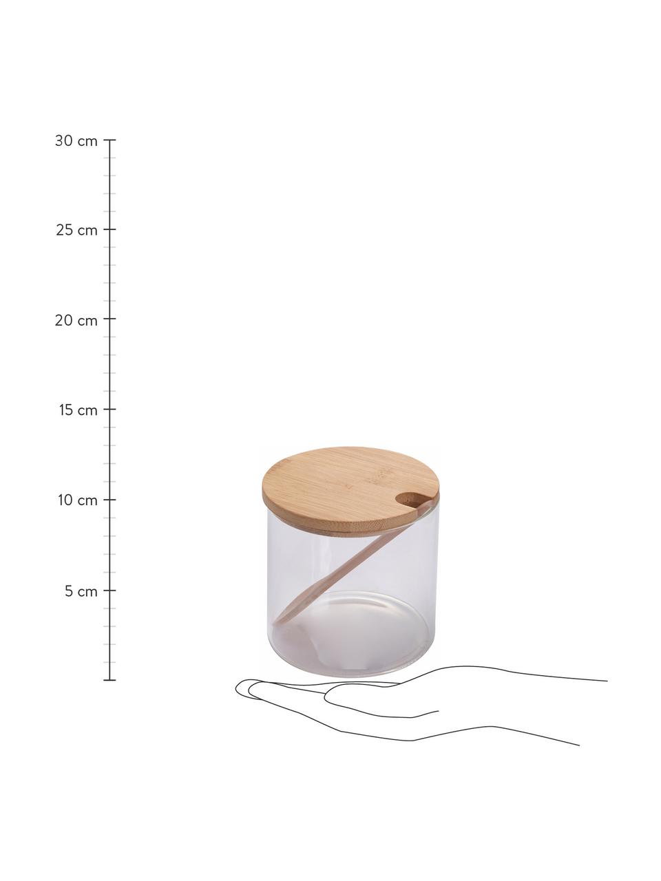 Cukiernica z łyżką Len, Transparentny, drewno naturalne, Ø 10 x W 10 cm