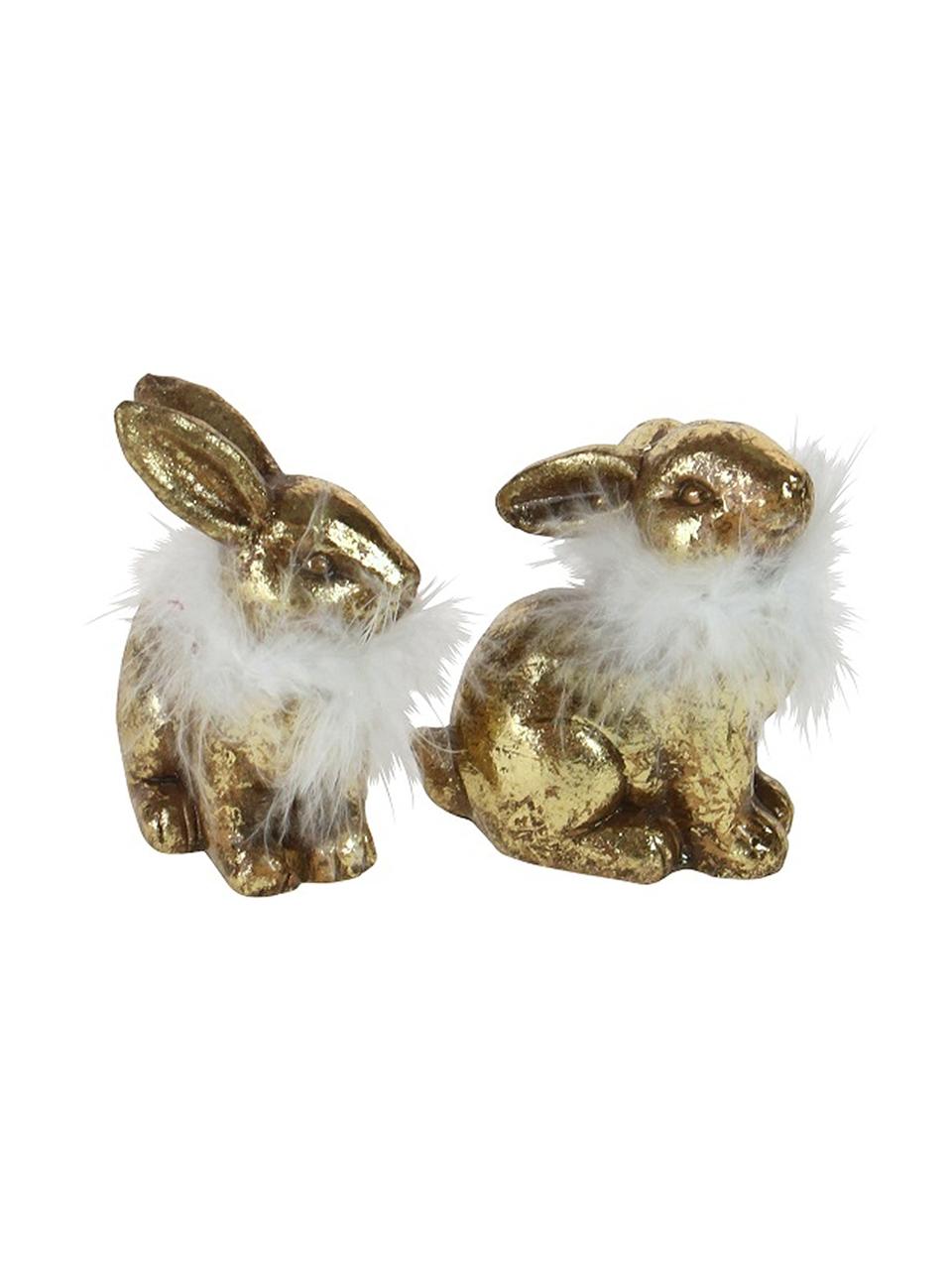 Set 2 coniglietti decorativi dorati lucidi Tini, Dorato, bianco, Set in varie misure