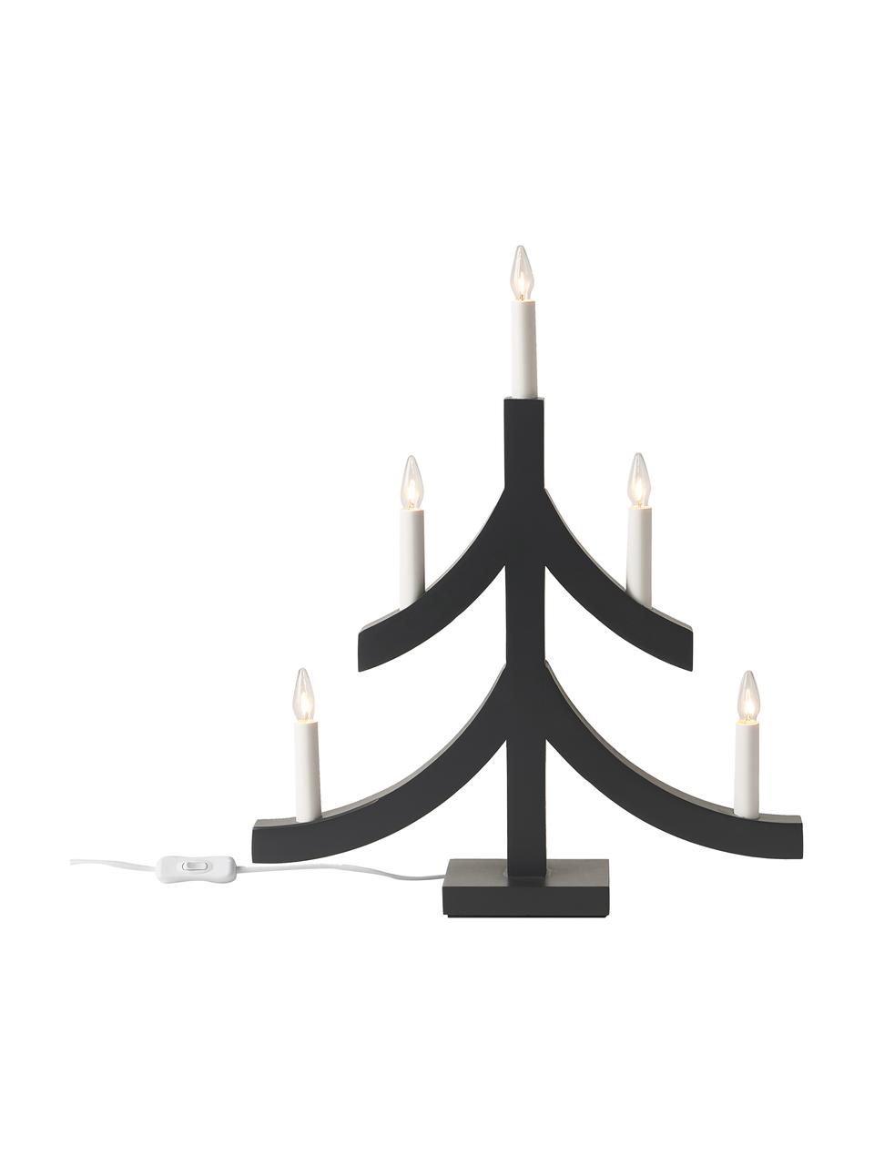 Sapin de Noël anthracite en bois avec bougies LED Pagod, Anthracite, blanc, larg. 40 x haut. 48 cm