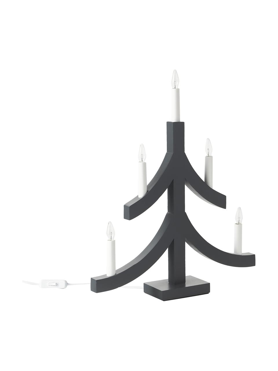 Sapin de Noël anthracite en bois avec bougies LED Pagod, Anthracite, blanc, larg. 40 x haut. 48 cm