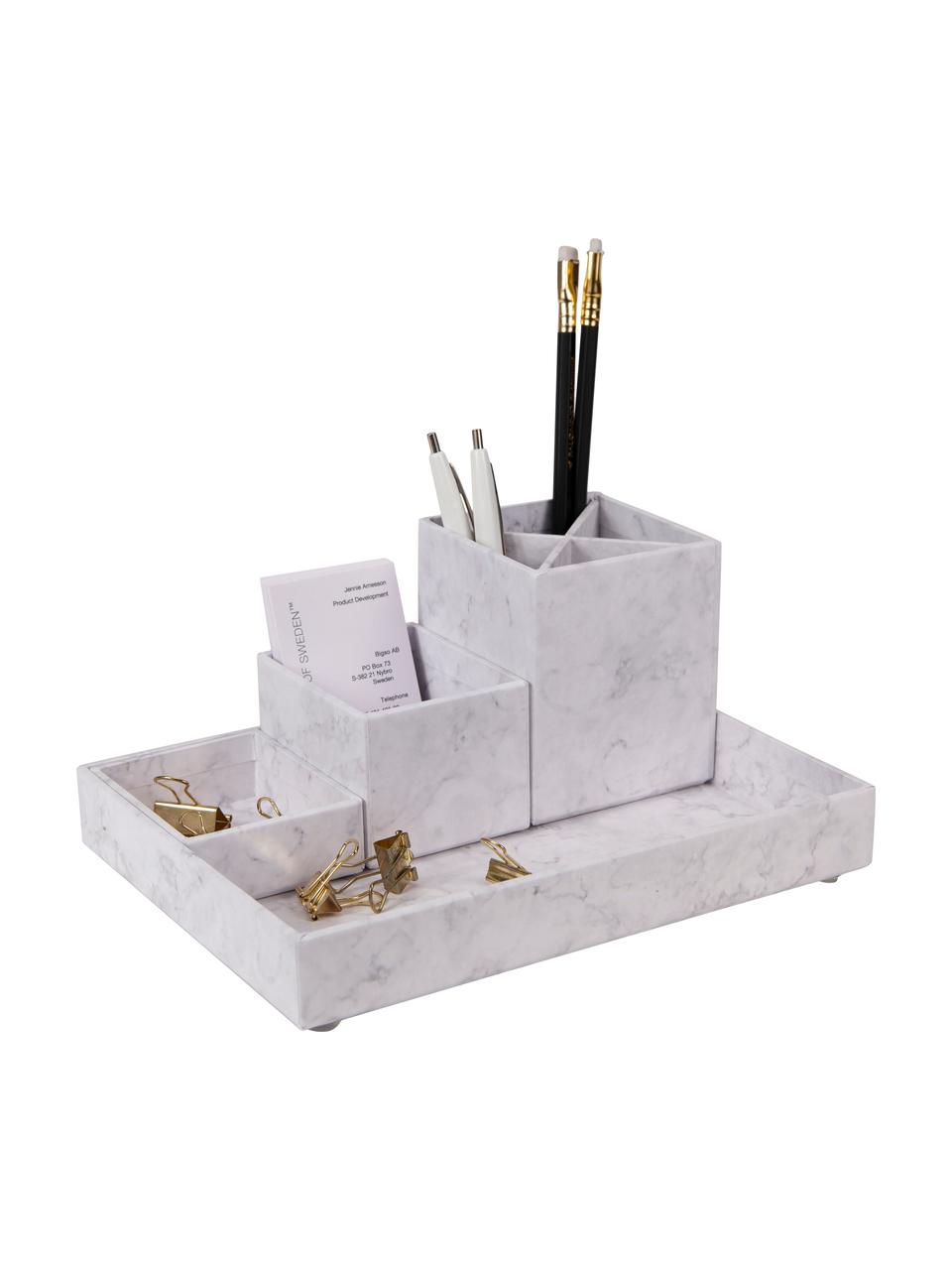 Büro-Organizer-Set Lena, 4-tlg., Fester, laminierter Karton, Weiß, marmoriert, Set mit verschiedenen Größen