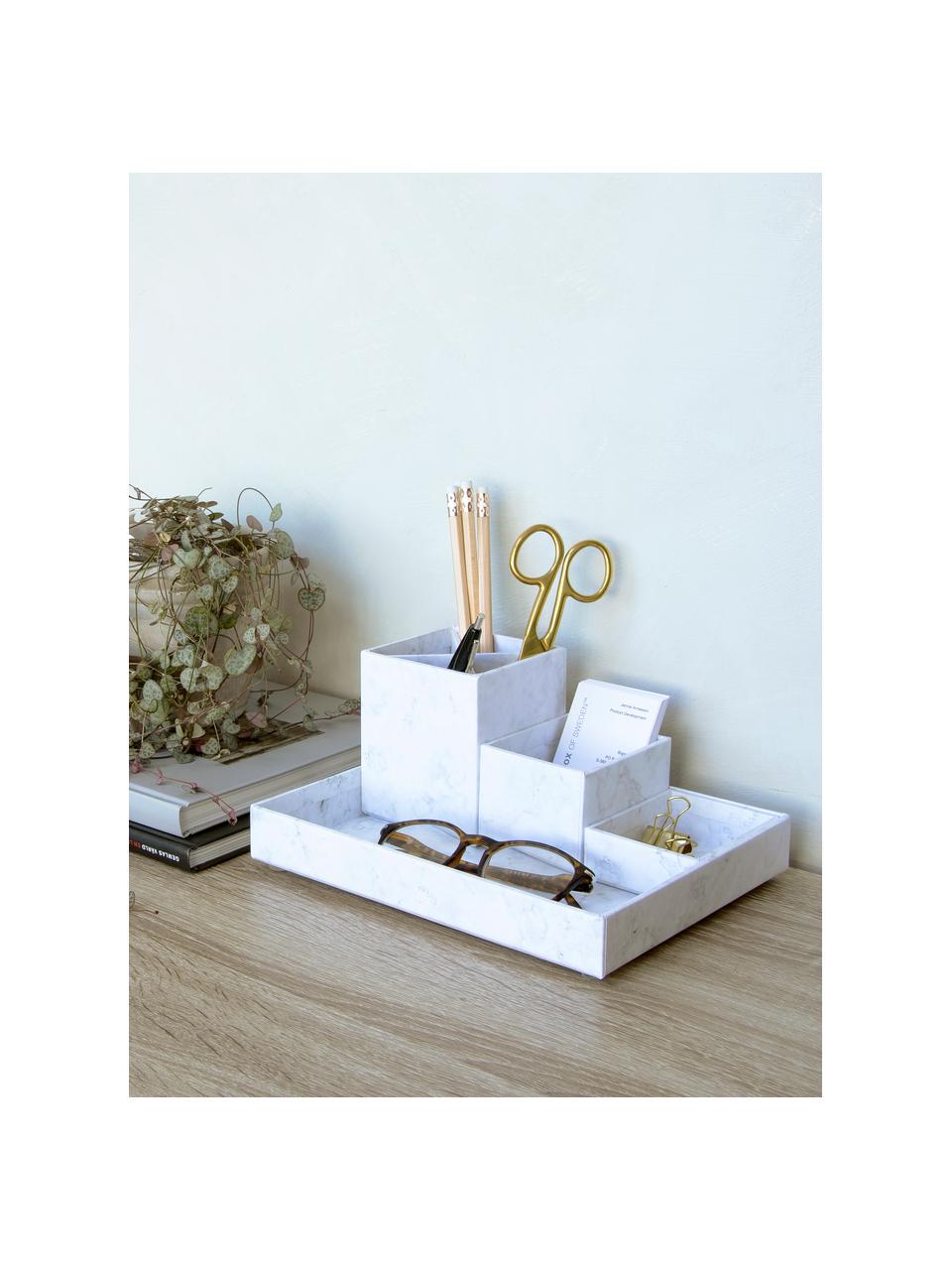 Büro-Organizer-Set Lena, 4-tlg., fester, laminierter Karton, Weiss, marmoriert, Set mit verschiedenen Grössen