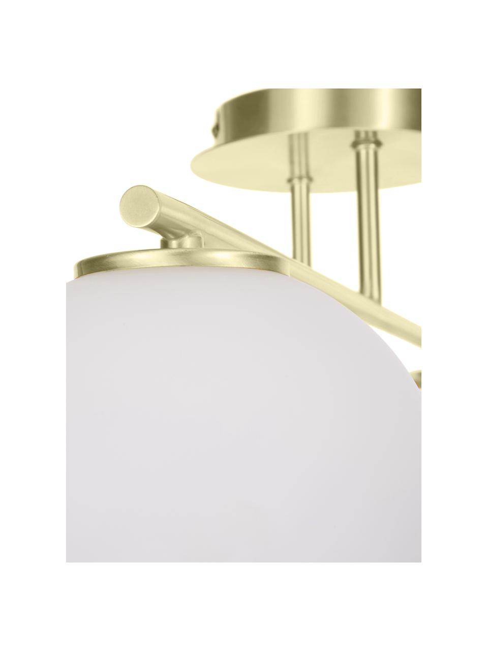 Lampada da soffitto in vetro opale Atlanta, Struttura: metallo ottonato, Baldacchino: metallo ottonato, Bianco, ottonato, Larg. 65 x Alt. 30 cm
