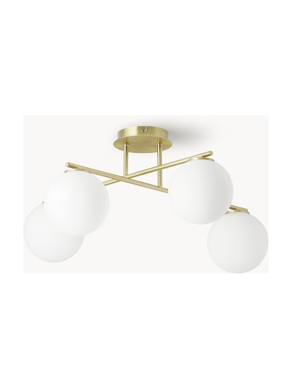 Lampada da soffitto in vetro opale Atlanta, Struttura: metallo ottonato, Baldacchino: metallo ottonato, Bianco, dorato, Larg. 65 x Alt. 30 cm