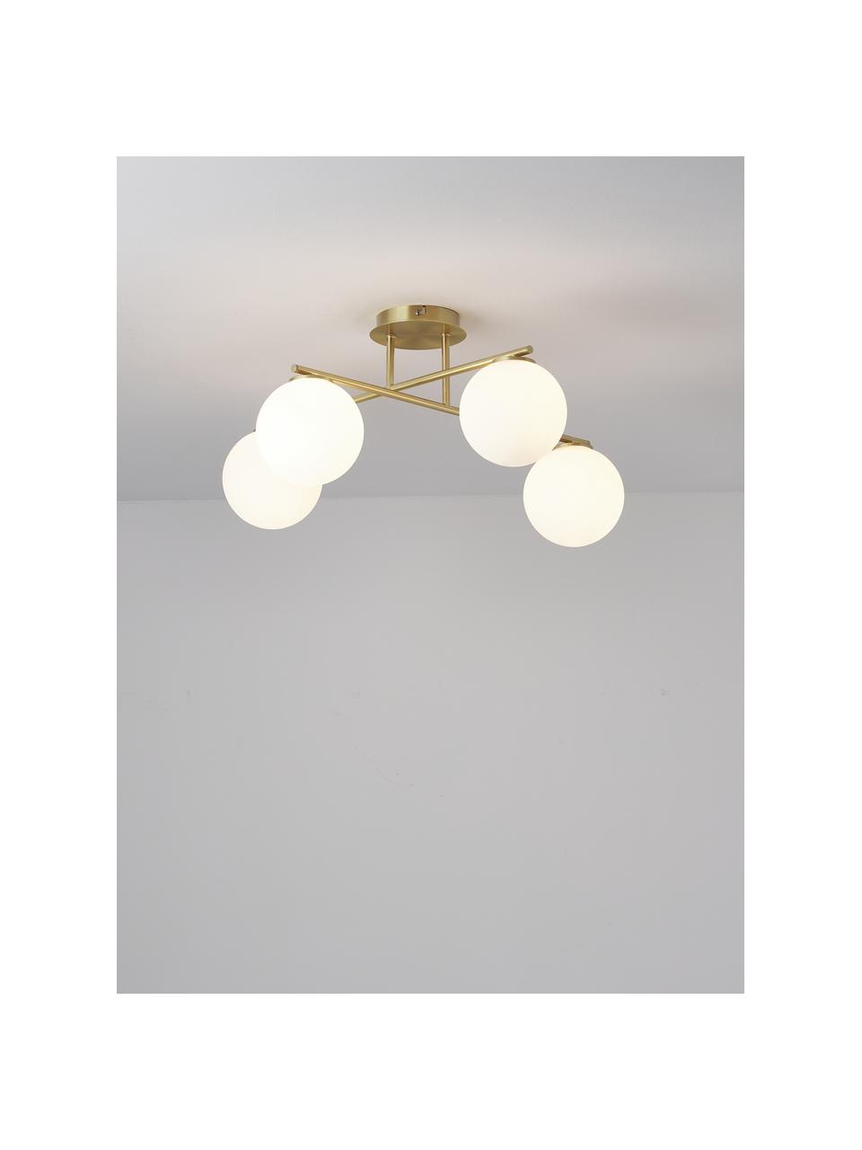 Lampada da soffitto in vetro opale Atlanta, Struttura: metallo ottonato, Baldacchino: metallo ottonato, Bianco, dorato, Larg. 65 x Alt. 30 cm