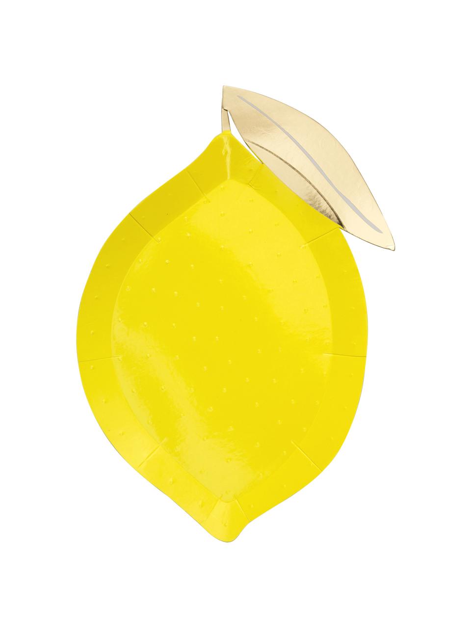 Papier-Teller Lemon, 8 Stück, Papier, foliert, Gelb, Goldfarben, B 25 x T 17 cm
